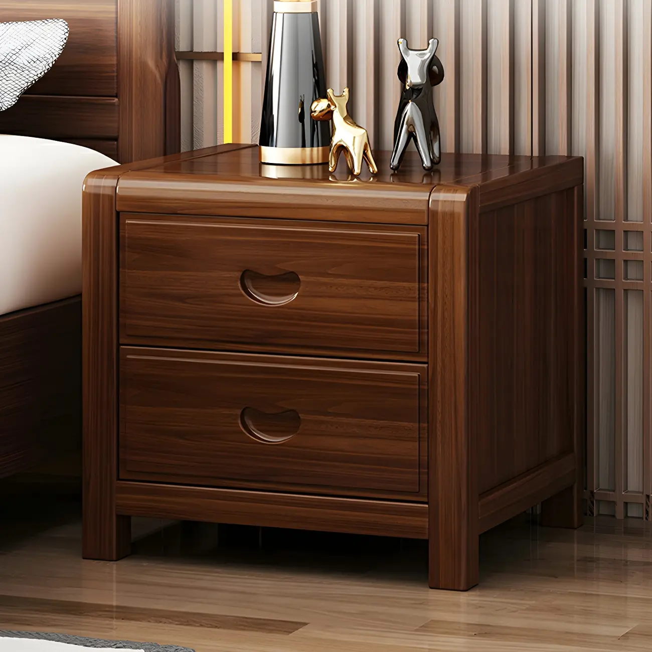 Traditional Nut-Brown 2-Drawer Wood Small Nightstand Image - 1 | homeyfad