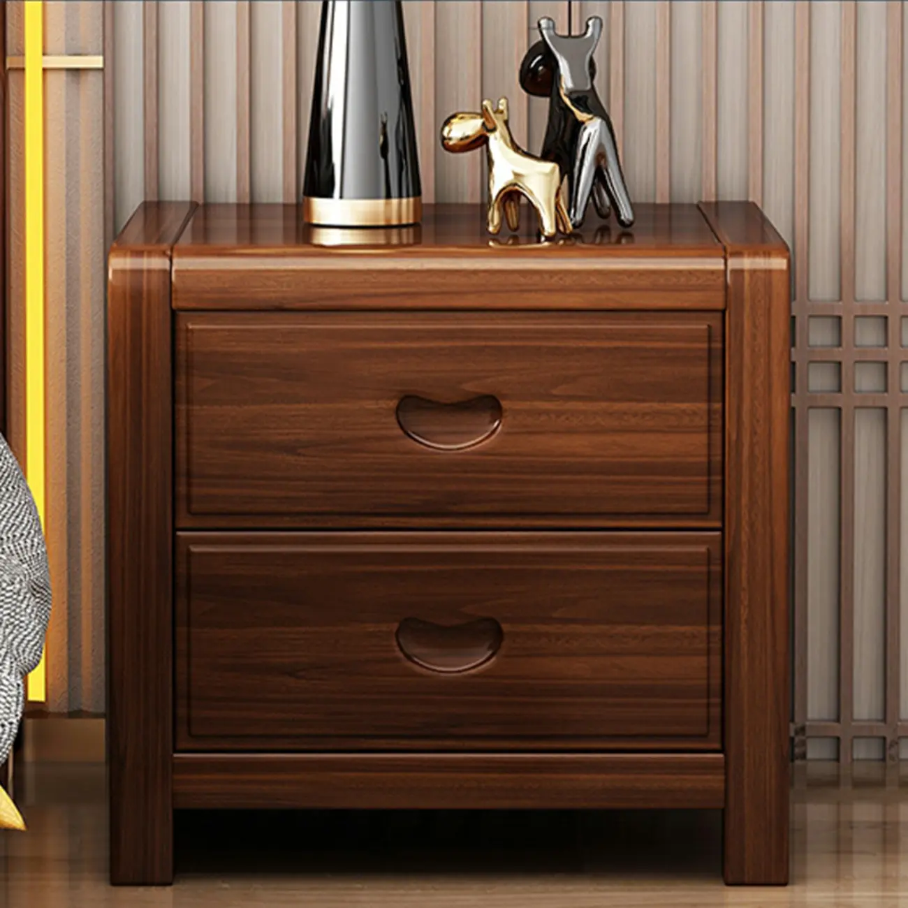 Traditional Nut-Brown 2-Drawer Wood Small Nightstand Image - 3 | homeyfad