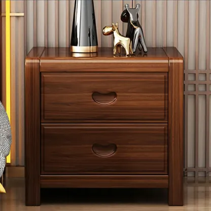 Traditional Nut-Brown 2-Drawer Wood Small Nightstand Image - 3