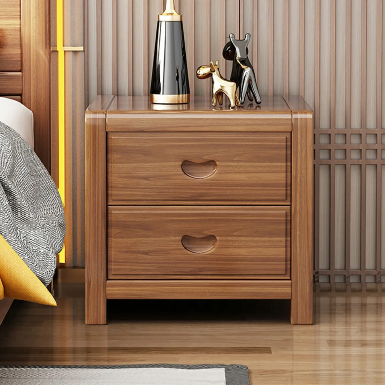 Traditional Nut-Brown 2-Drawer Wood Small Nightstand Image - 8 | homeyfad