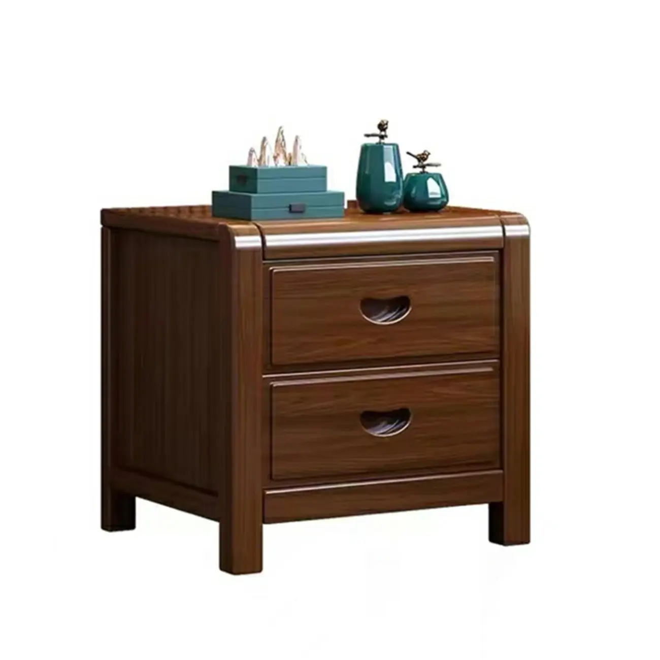 Traditional Nut-Brown 2-Drawer Wood Small Nightstand Image - 15 | homeyfad
