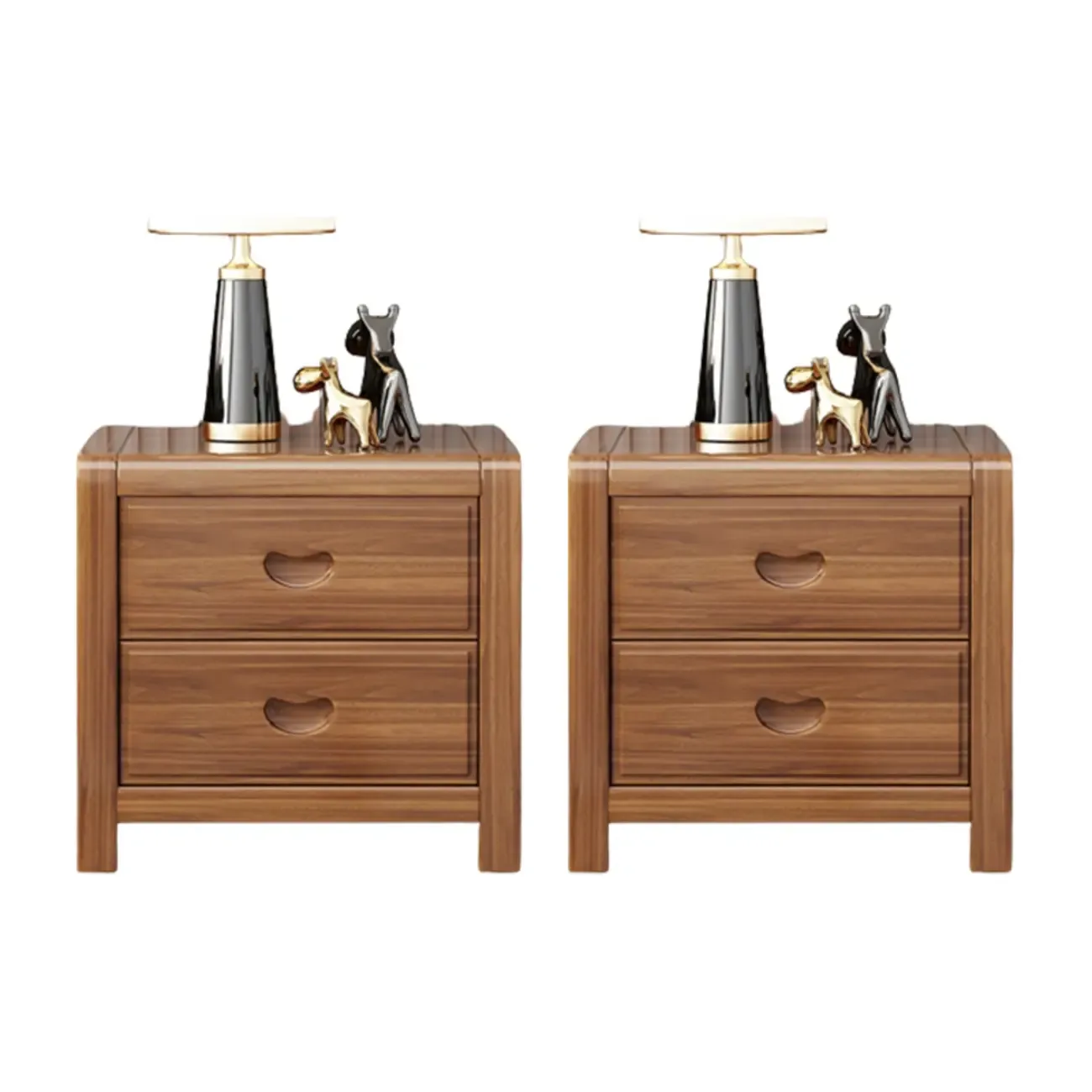 Traditional Nut-Brown 2-Drawer Wood Small Nightstand Image - 16