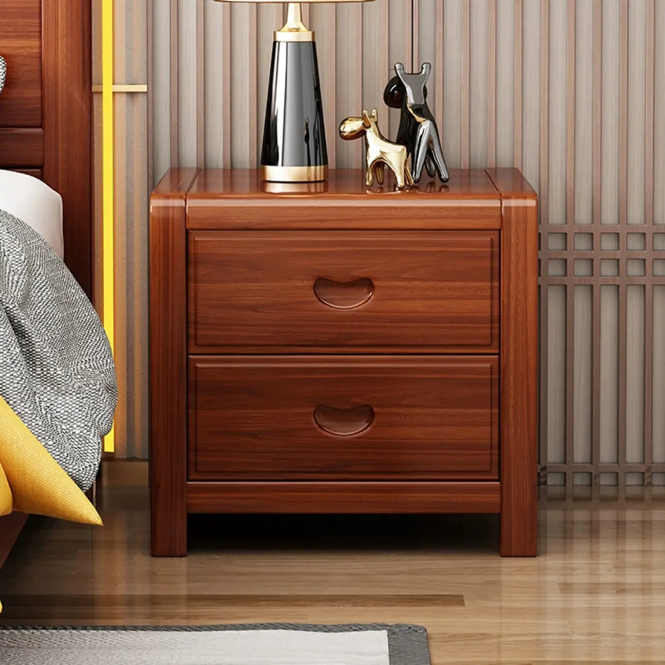 Traditional Nut-Brown 2-Drawer Wood Small Nightstand Image - 9 | homeyfad
