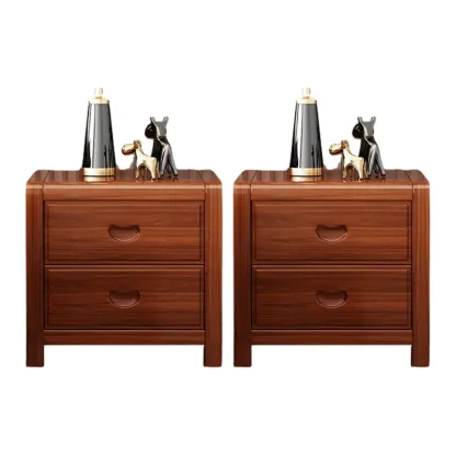 Traditional Nut-Brown 2-Drawer Wood Small Nightstand Image - 17