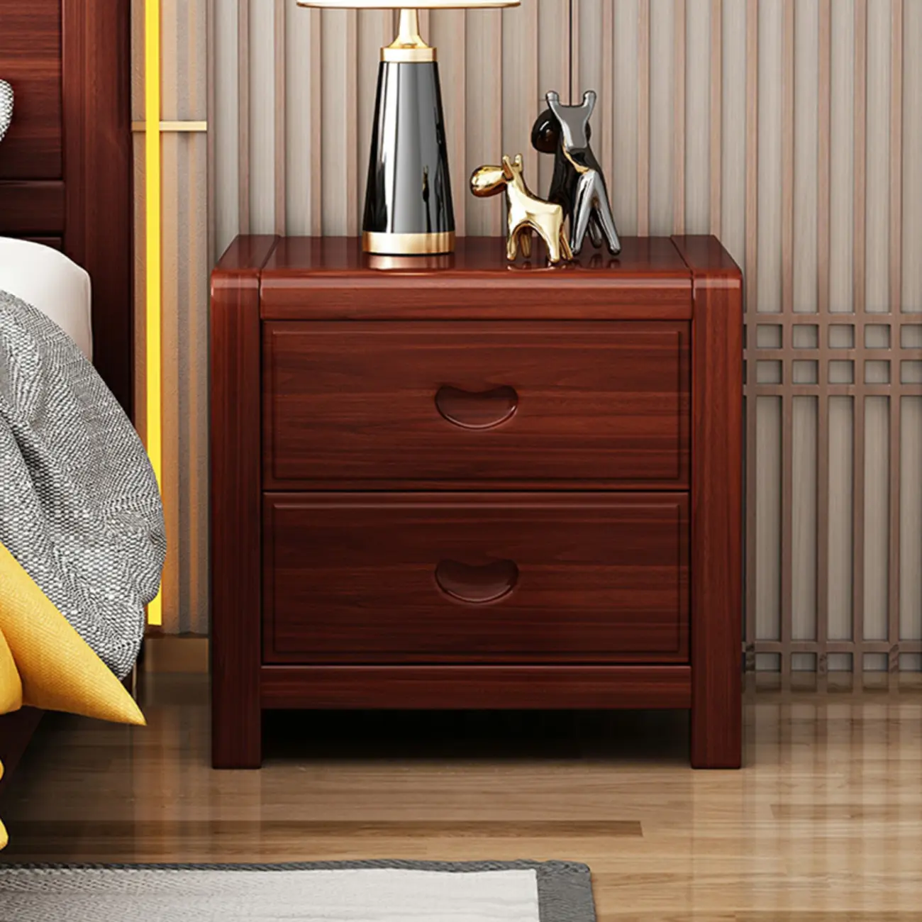 Traditional Nut-Brown 2-Drawer Wood Small Nightstand Image - 5 | homeyfad