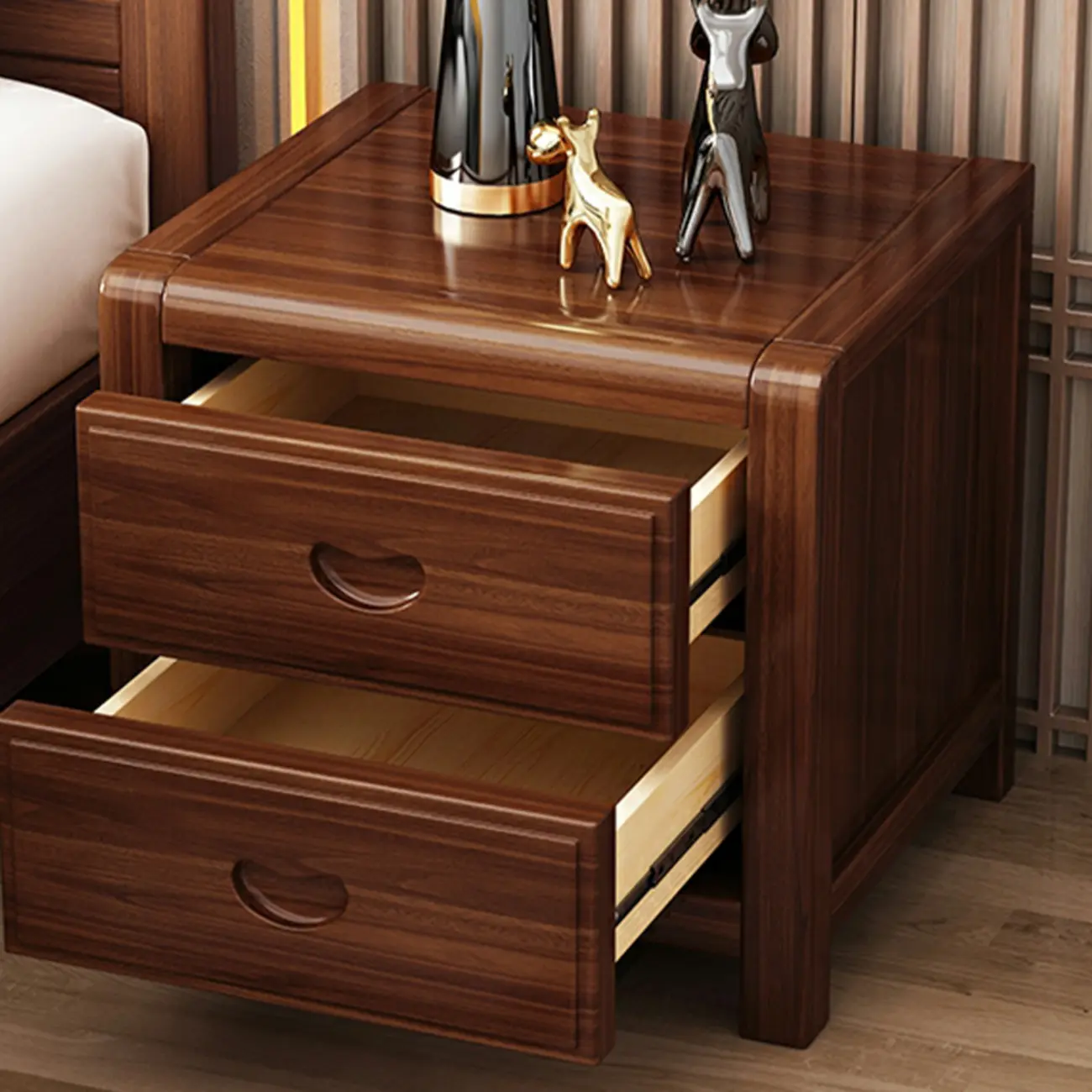 Traditional Nut-Brown 2-Drawer Wood Small Nightstand Image - 6 | homeyfad