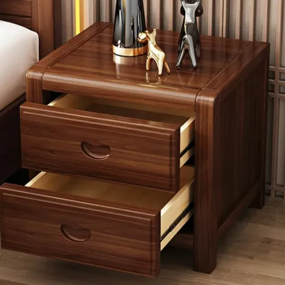 Traditional Nut-Brown 2-Drawer Wood Small Nightstand Image - 6