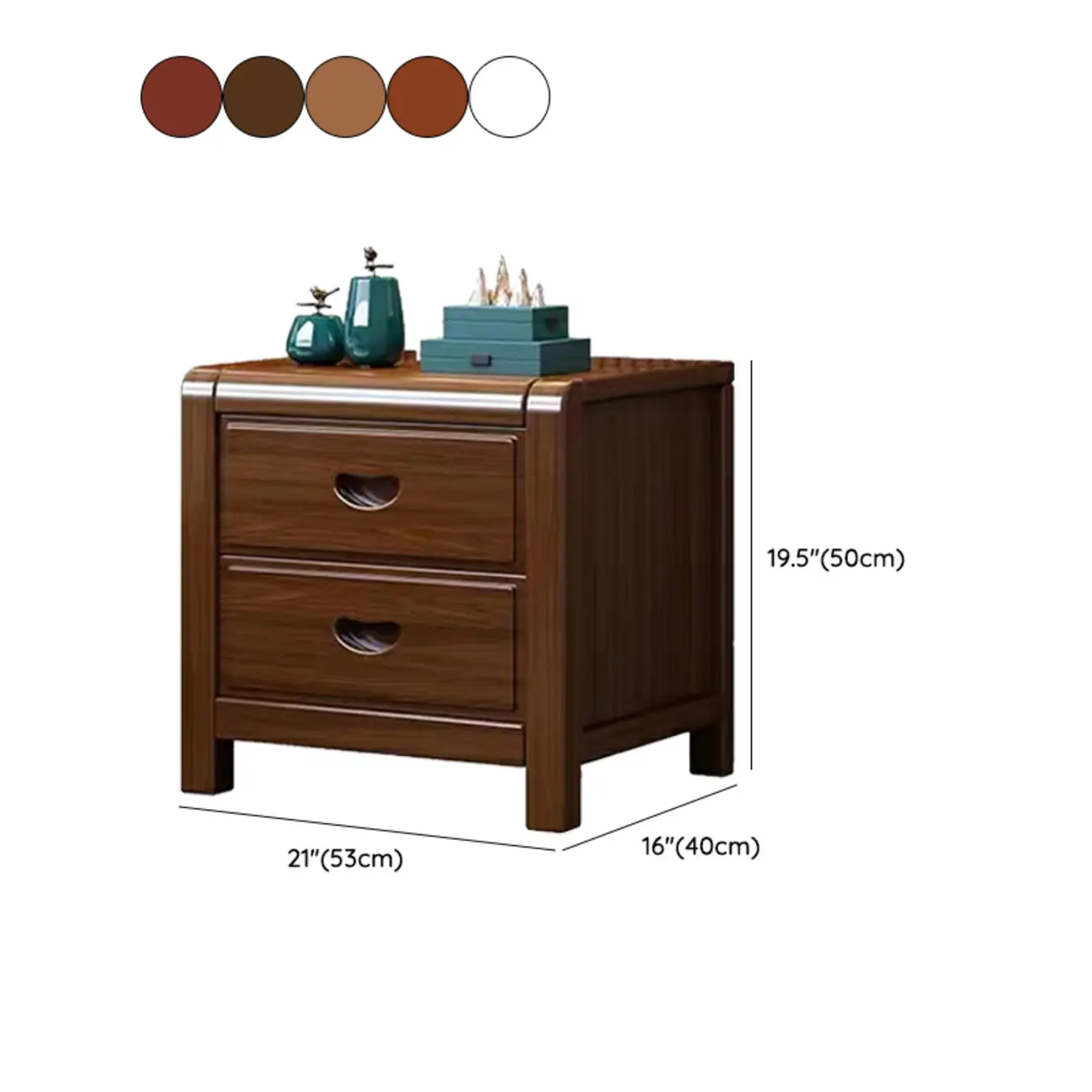 Traditional Nut-Brown 2-Drawer Wood Small Nightstand #size