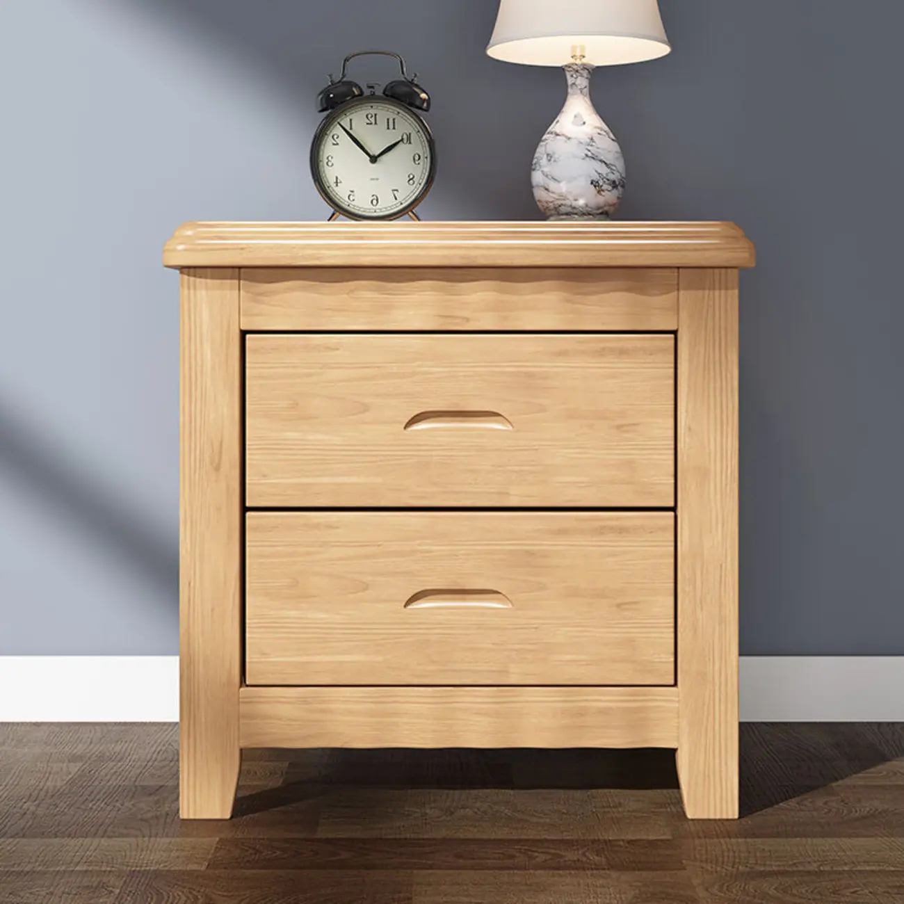 Narrow Natural Wood 2-Drawer Bedroom Nightstand Image - 1 | homeyfad