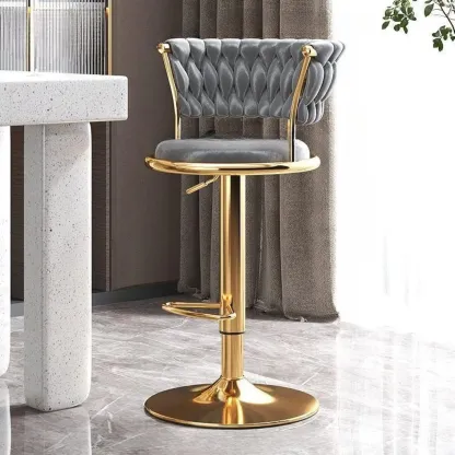 Luxurious Velvet Swivel Bar Stools with Backrest for Home Bar Image - 2