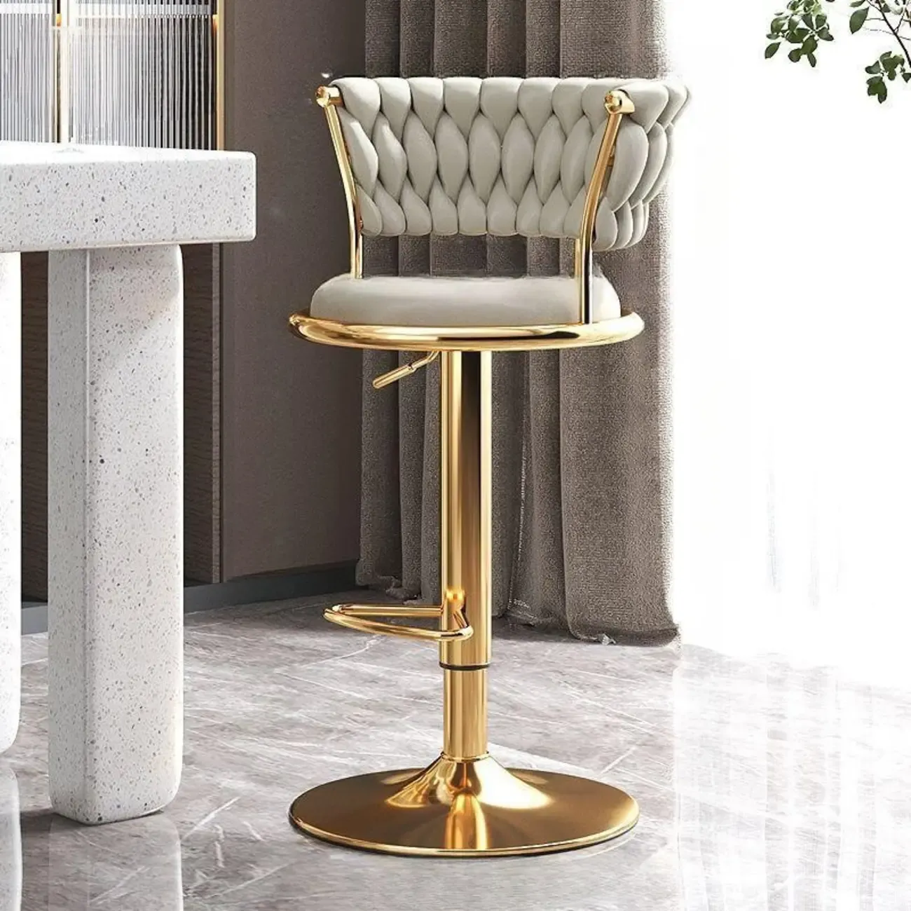 Luxurious Velvet Swivel Bar Stools with Backrest for Home Bar Image - 3