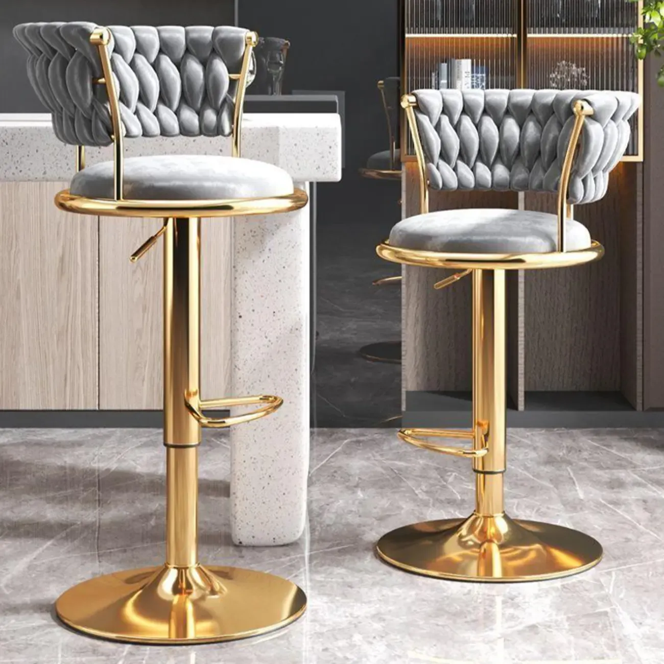 Luxurious Velvet Swivel Bar Stools with Backrest for Home Bar Image - 4