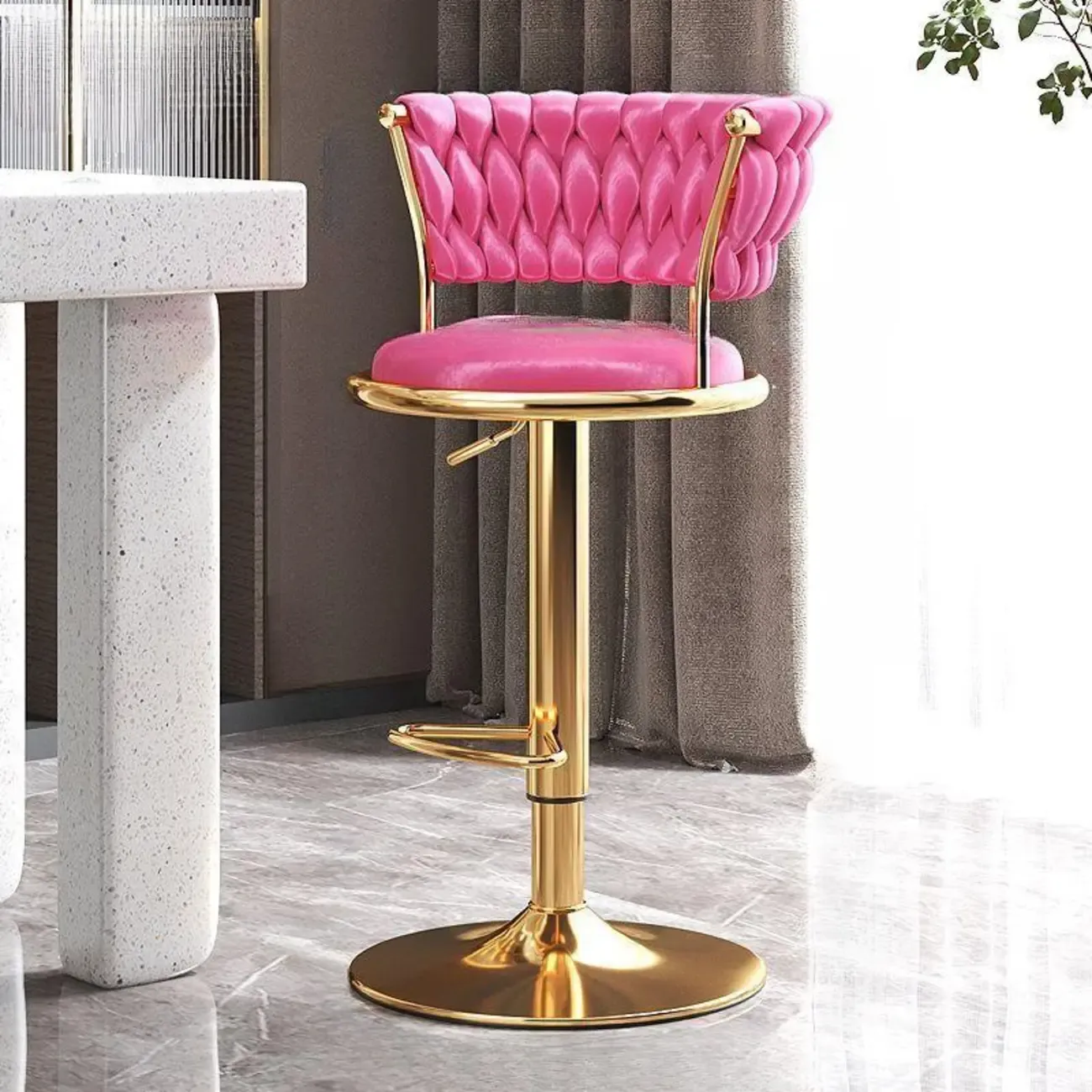Luxurious Velvet Swivel Bar Stools with Backrest for Home Bar Image - 5