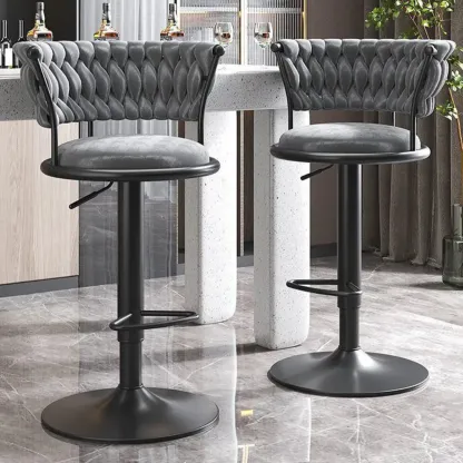 Luxurious Velvet Swivel Bar Stools with Backrest for Home Bar Image - 6