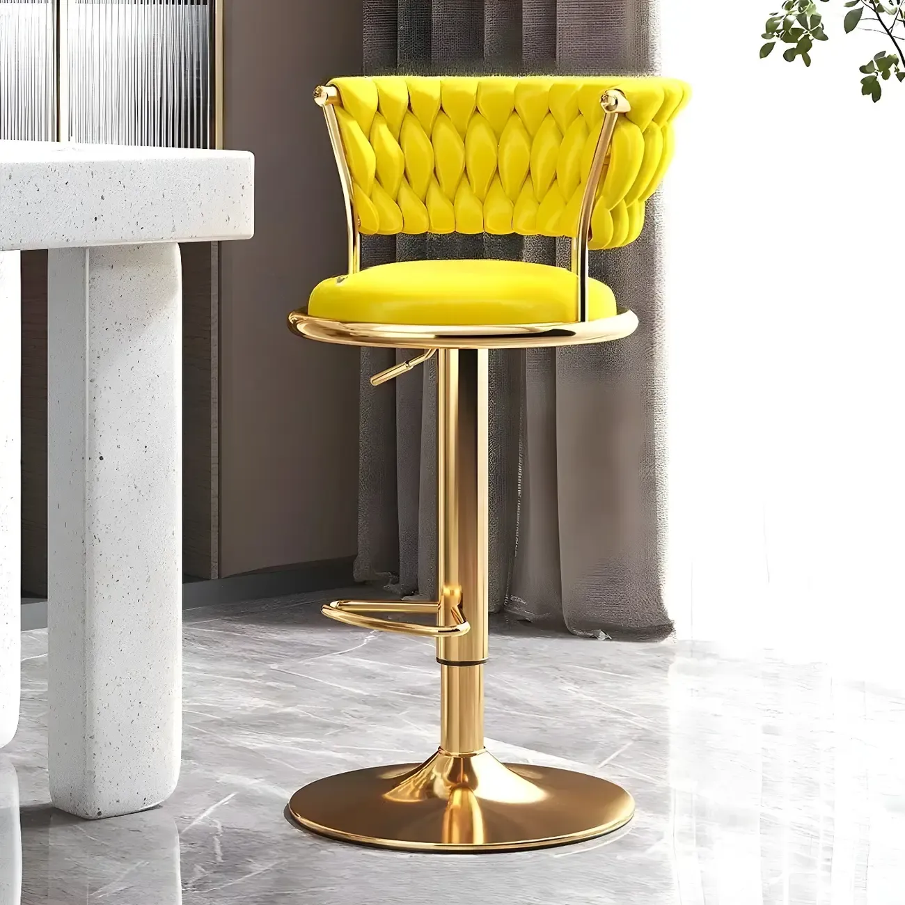Luxurious Velvet Swivel Bar Stools with Backrest for Home Bar Image - 7