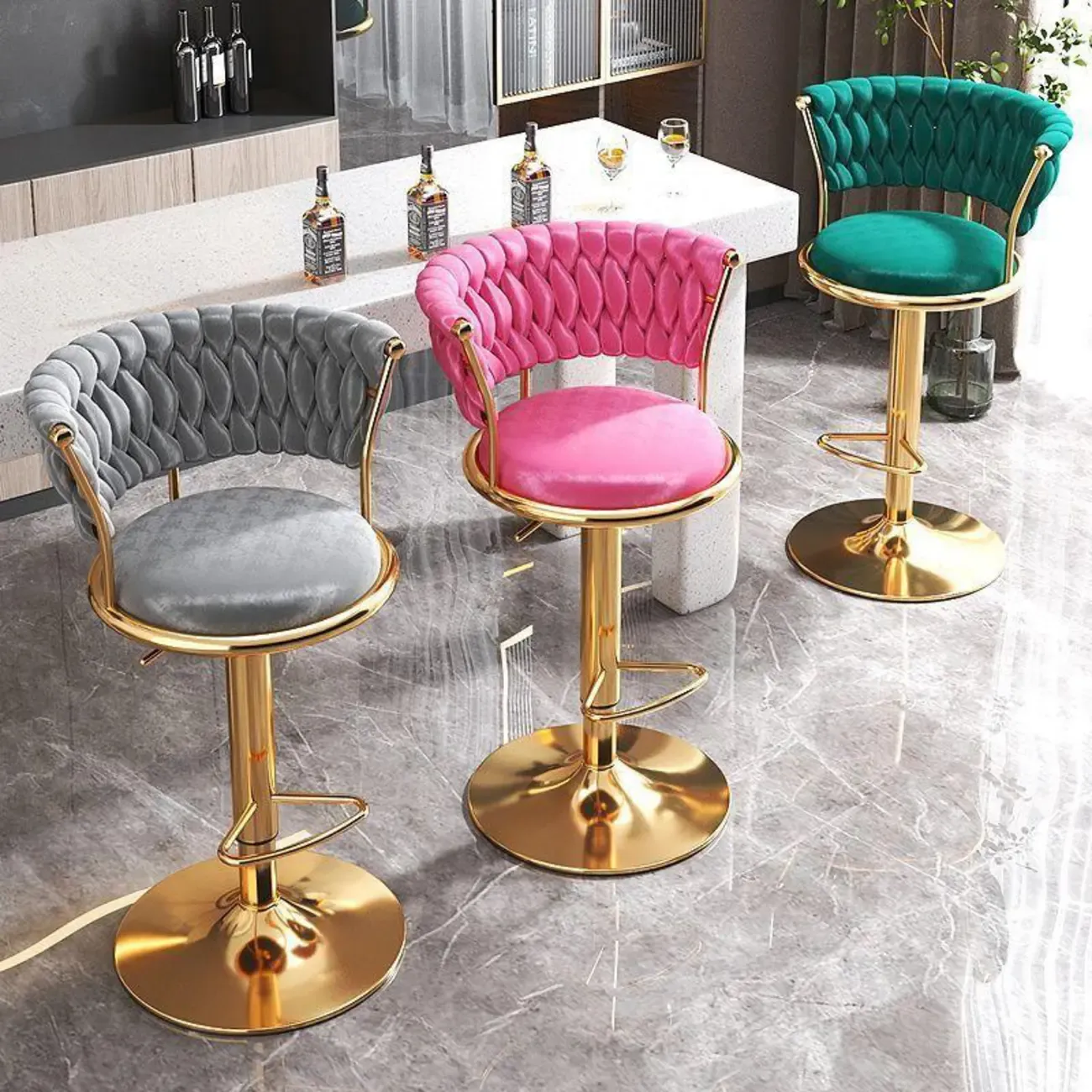 Luxurious Velvet Swivel Bar Stools with Backrest for Home Bar Image - 8