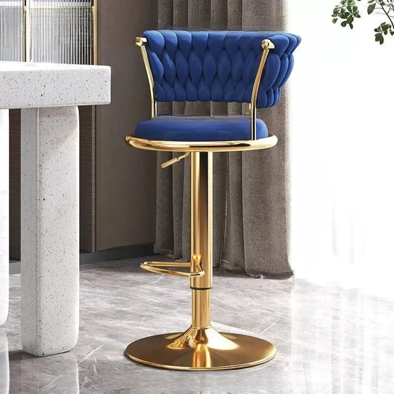 Luxurious Velvet Swivel Bar Stools with Backrest for Home Bar Image - 9