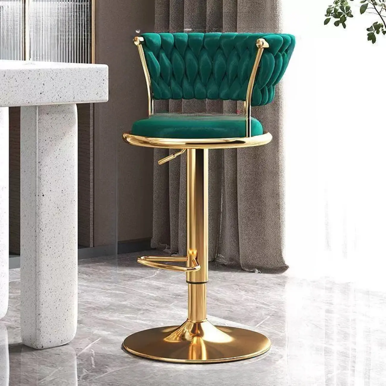 Luxurious Velvet Swivel Bar Stools with Backrest for Home Bar Image - 11 | homeyfad