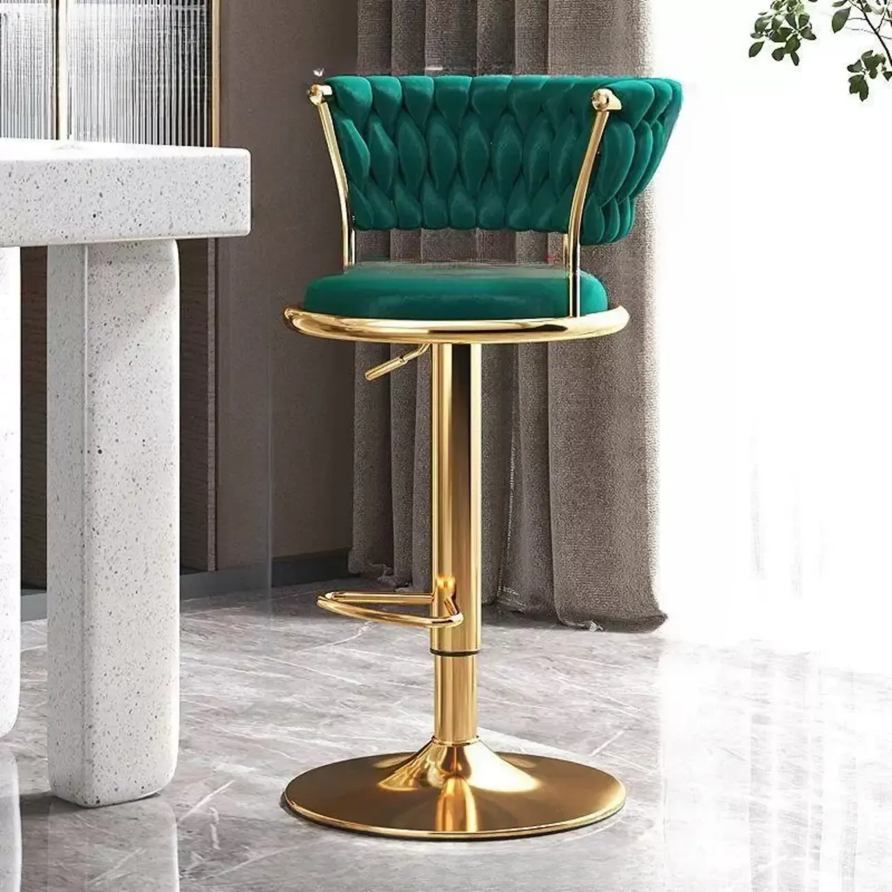 Luxurious Velvet Swivel Bar Stools with Backrest for Home Bar Image - 11