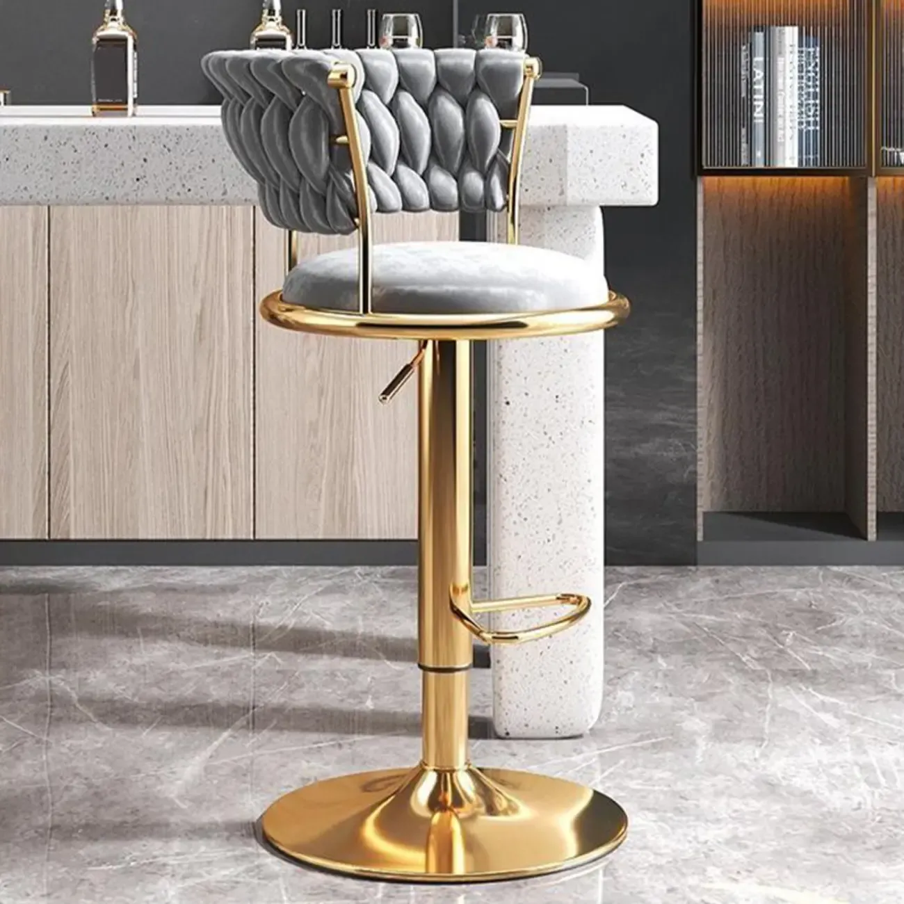 Luxurious Velvet Swivel Bar Stools with Backrest for Home Bar Image - 15