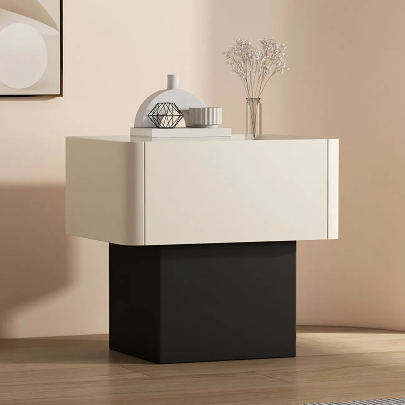 Modern Faux Leather Drawer Nightstand with Stone Top Image - 2 | homeyfad