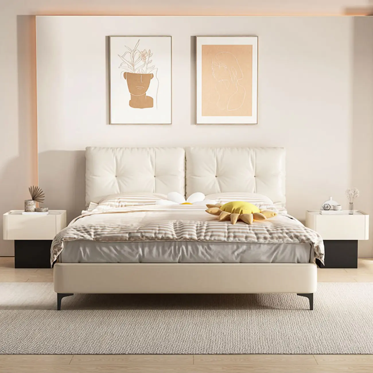 Modern Faux Leather Drawer Nightstand with Stone Top Image - 6 | homeyfad