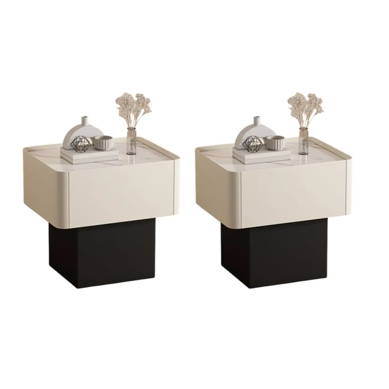 Modern Faux Leather Drawer Nightstand with Stone Top Image - 7 | homeyfad