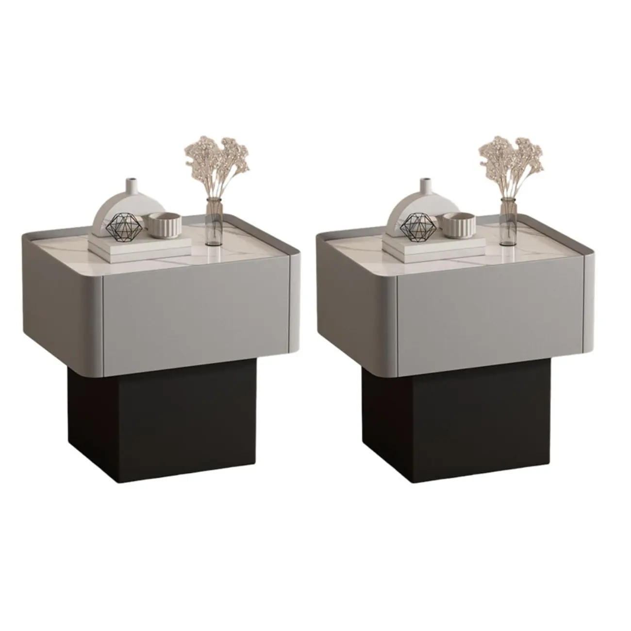 Modern Faux Leather Drawer Nightstand with Stone Top Image - 10 | homeyfad