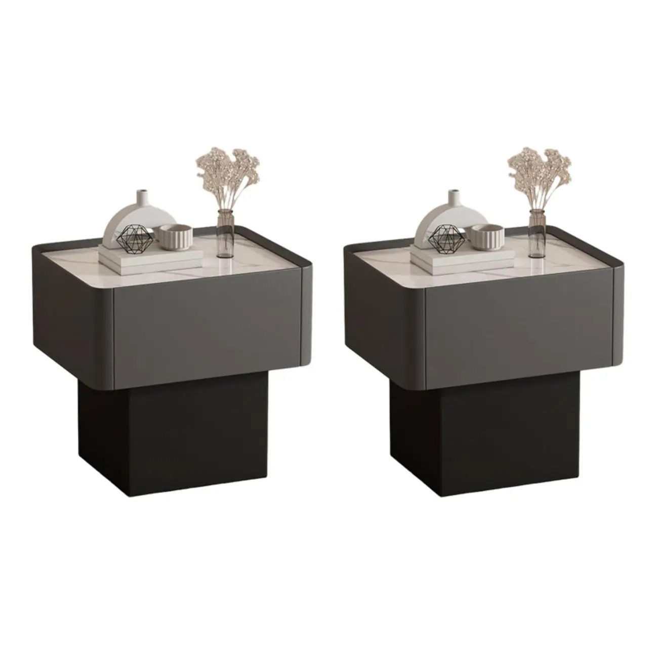 Modern Faux Leather Drawer Nightstand with Stone Top Image - 8 | homeyfad