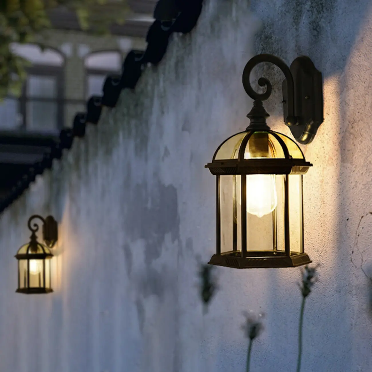 Modern Black Metal Outdoor Wall Light Clear Glass Lantern Image - 2 | homeyfad