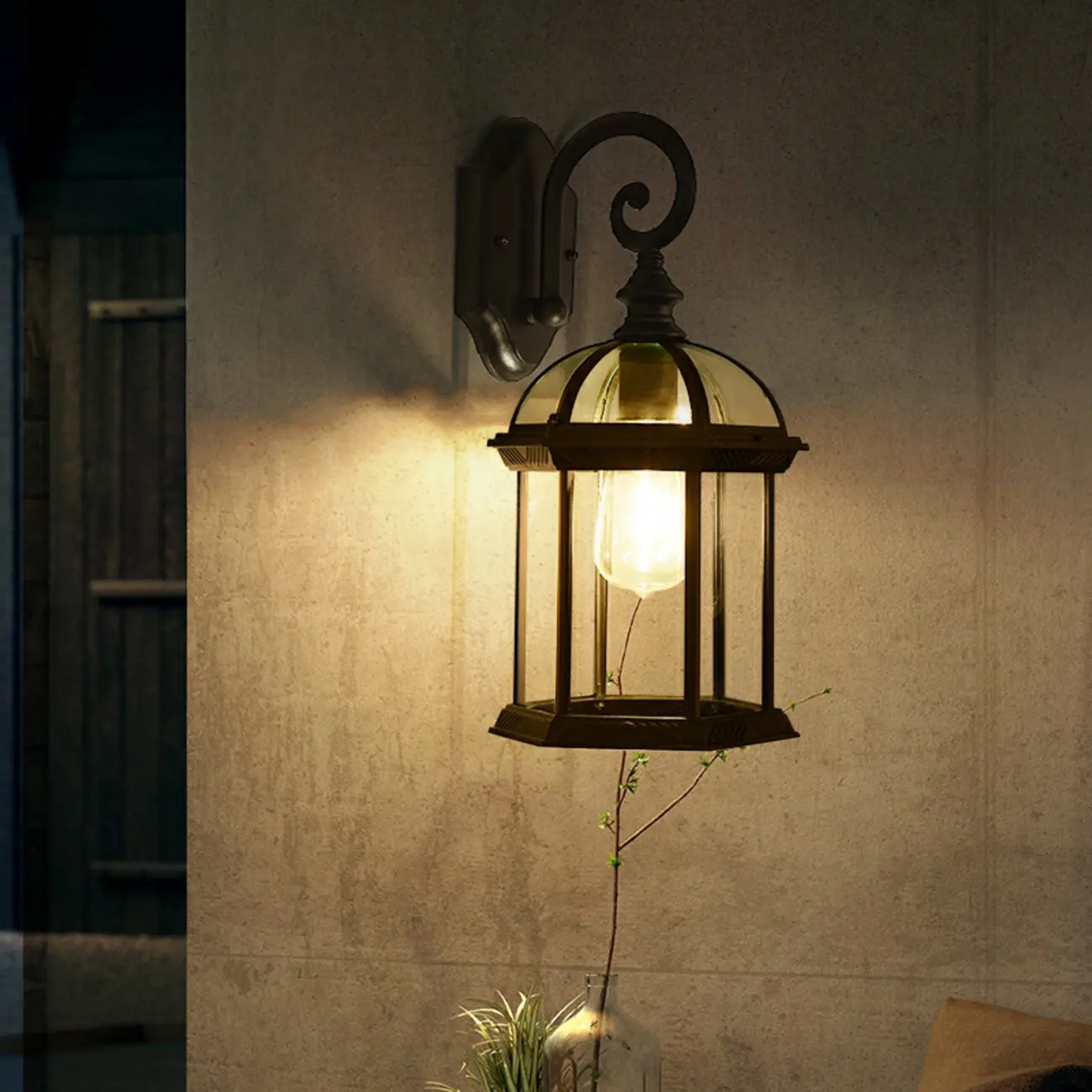 Modern Black Metal Outdoor Wall Light Clear Glass Lantern Image - 3 | homeyfad