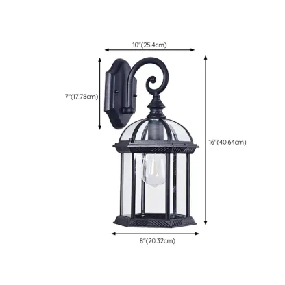 Modern Black Metal Outdoor Wall Light Clear Glass Lantern #size