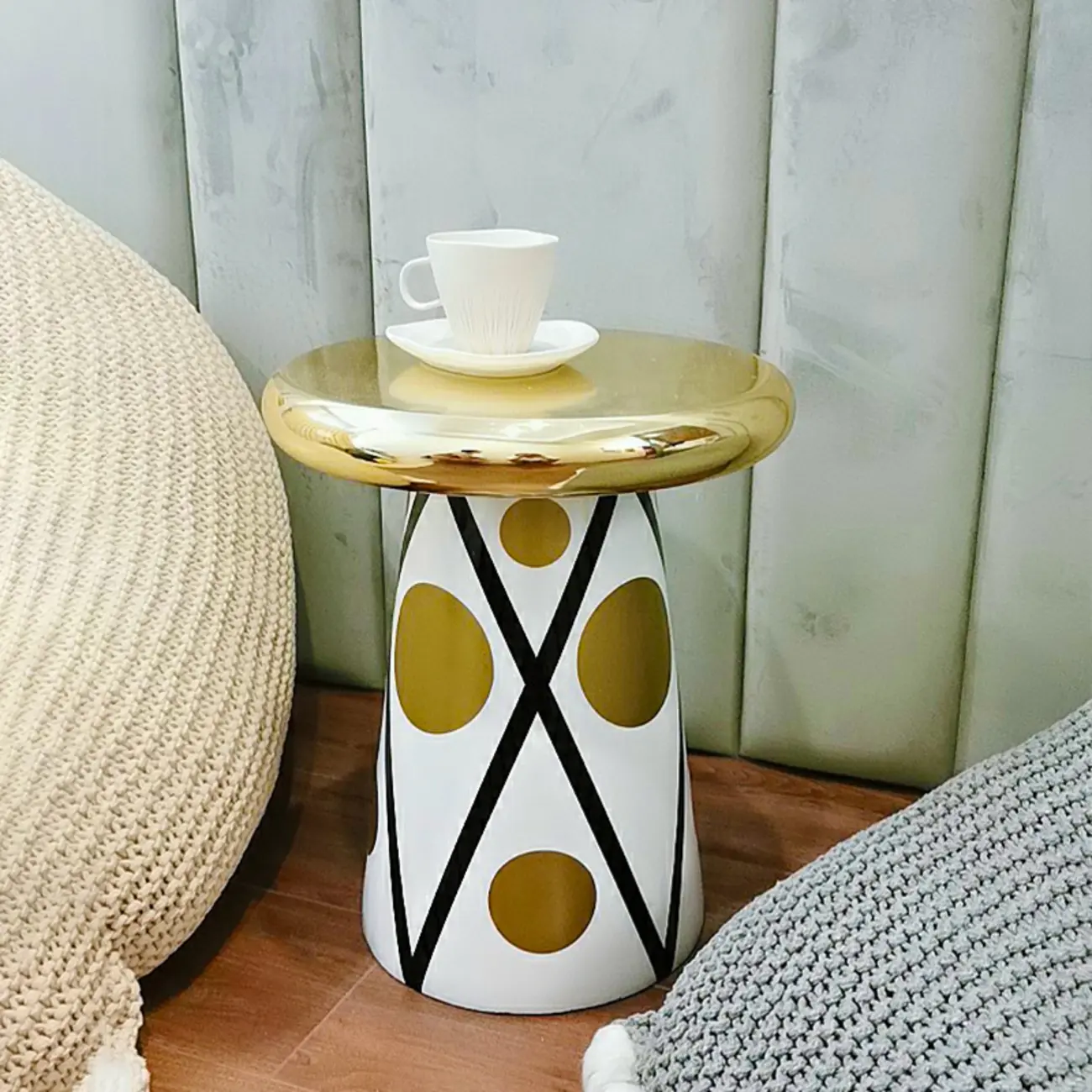 Glam Ceramic Rose Gold Round Side Table with Storage for Home Image - 5 | homeyfad