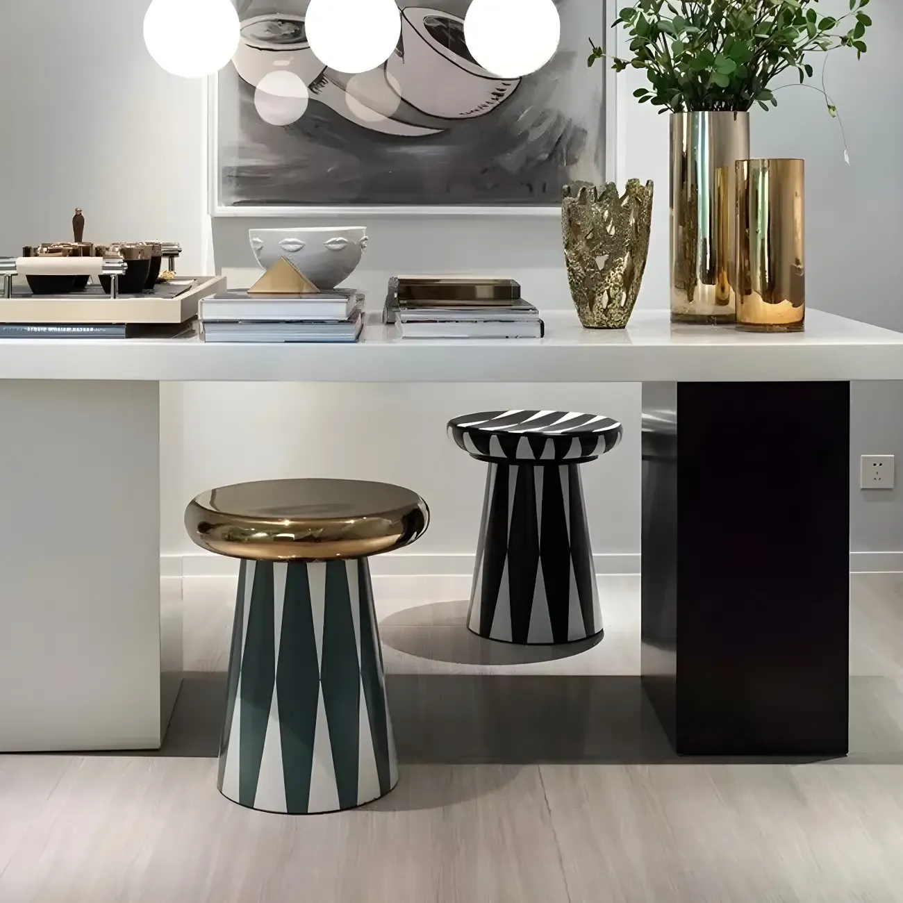 Glam Ceramic Rose Gold Round Side Table with Storage for Home Image - 2