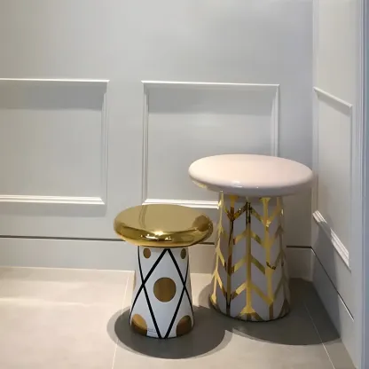 Glam Ceramic Rose Gold Round Side Table with Storage for Home Image - 7