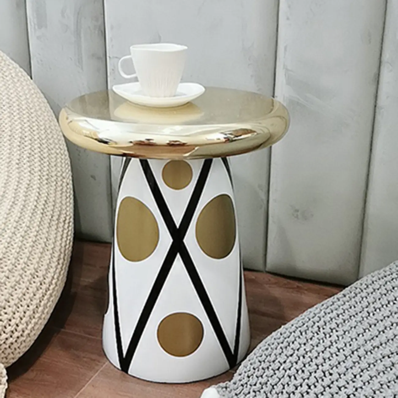 Glam Ceramic Rose Gold Round Side Table with Storage for Home Image - 10 | homeyfad