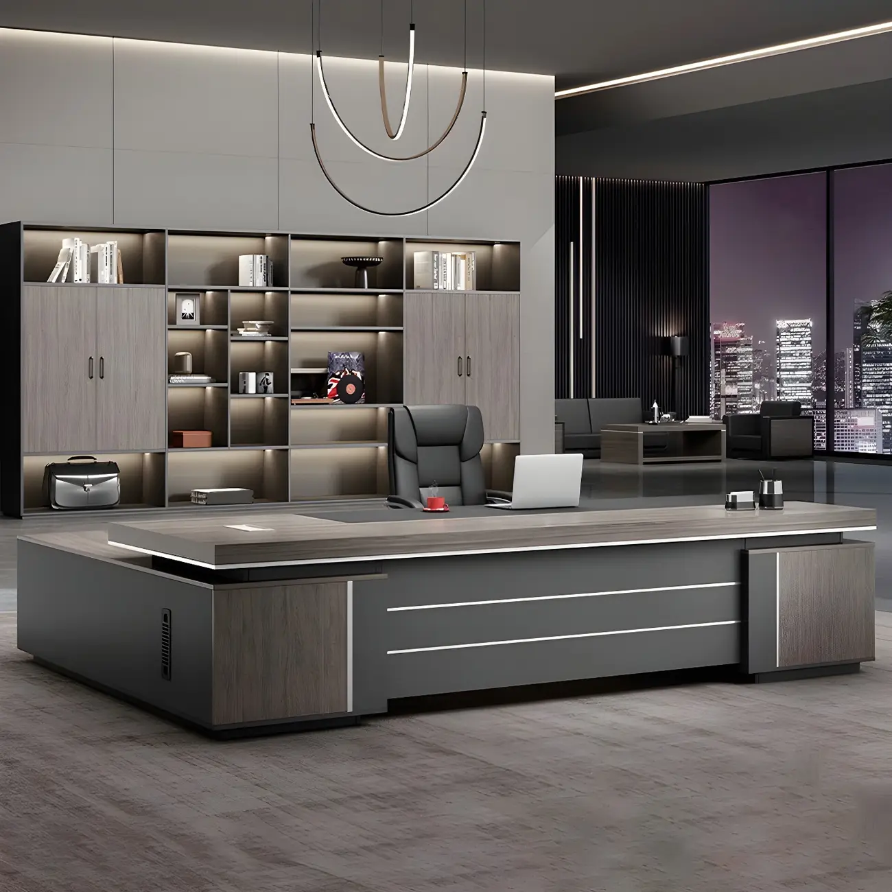 Modern L-Shaped Executive Desk Brown Pedestal Image - 9 | homeyfad