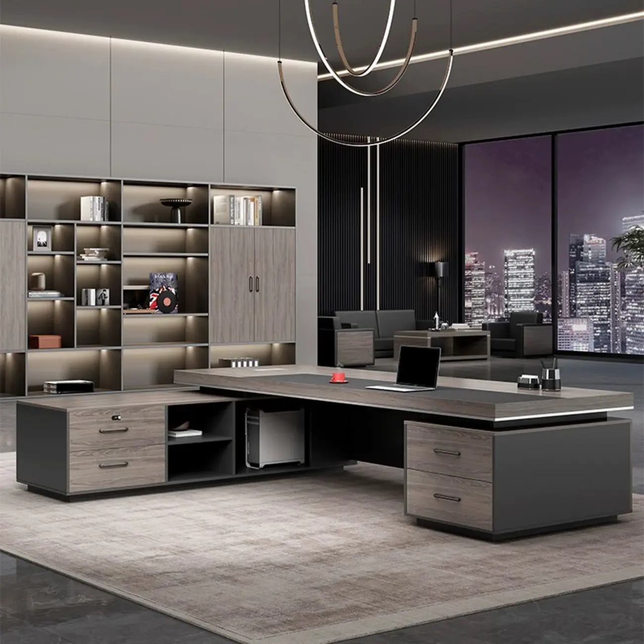 Modern L-Shaped Executive Desk Brown Pedestal Image - 1 | homeyfad