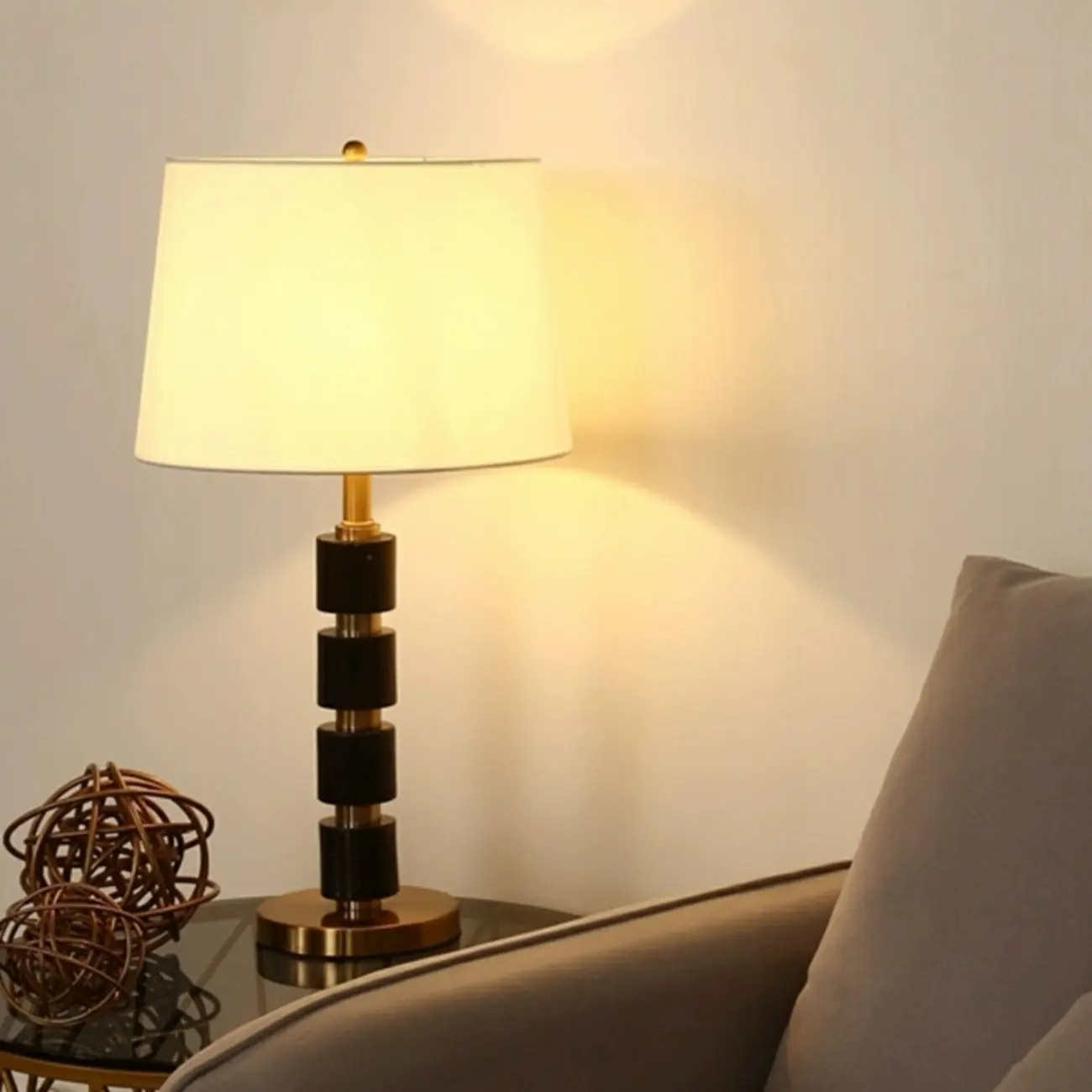 Elegant White Noble Stone Fabric Task Table Lamp Image - 2 | homeyfad