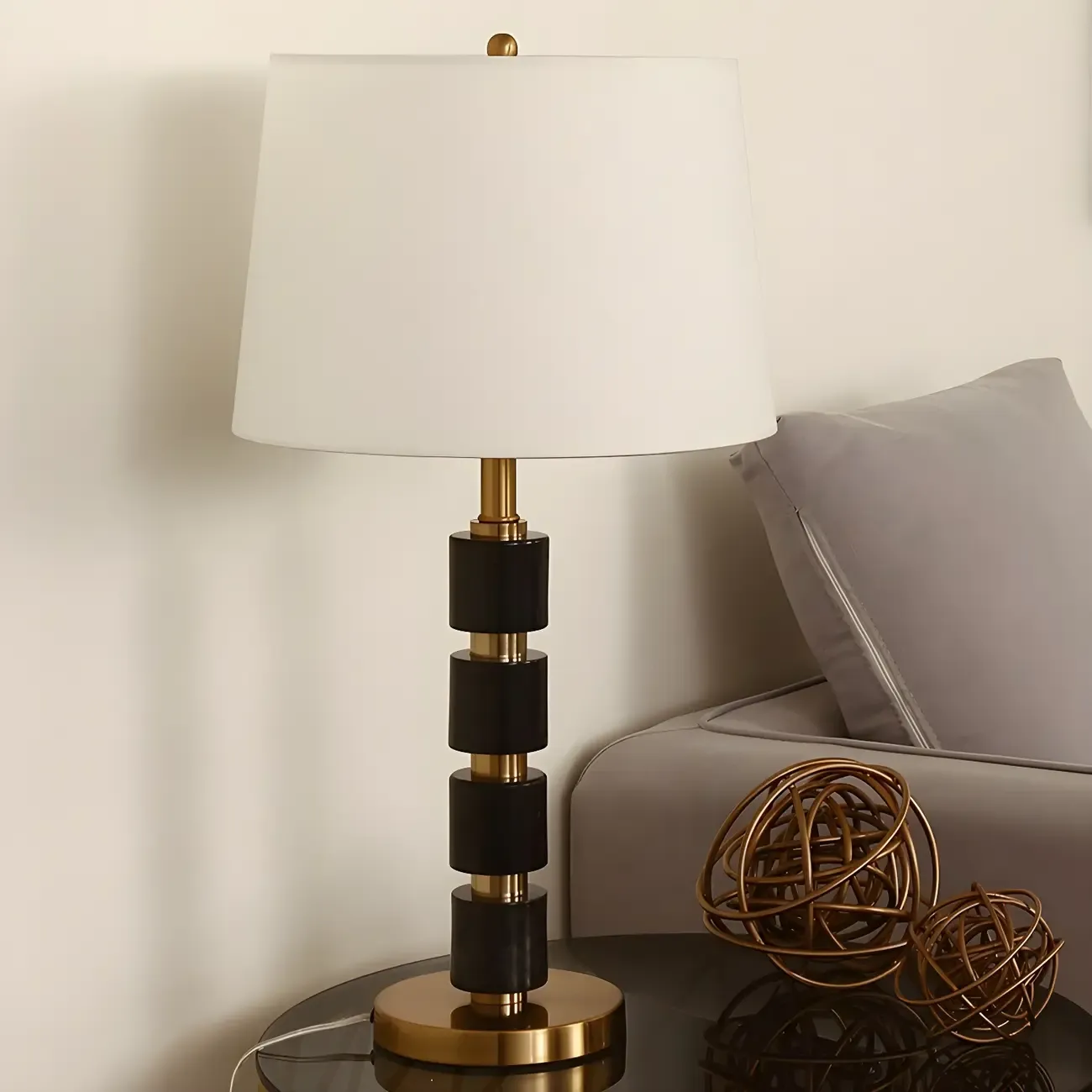 Elegant White Noble Stone Fabric Task Table Lamp Image - 3