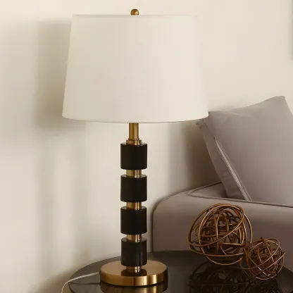 Elegant White Noble Stone Fabric Task Table Lamp Image - 3