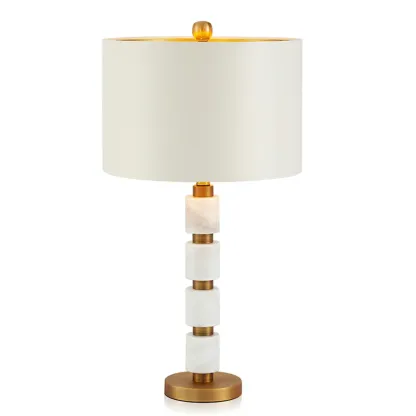 Elegant White Noble Stone Fabric Task Table Lamp Image - 6