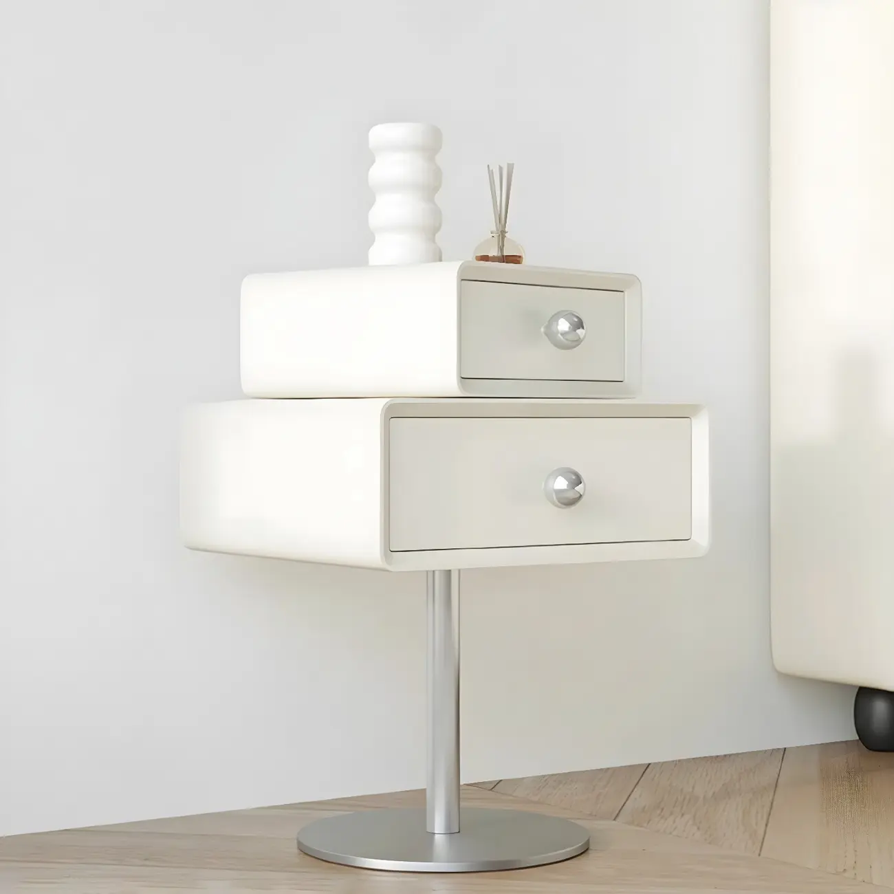 Modern Metal Wood Rotatable 2-Drawer Nightstand Image - 2 | homeyfad