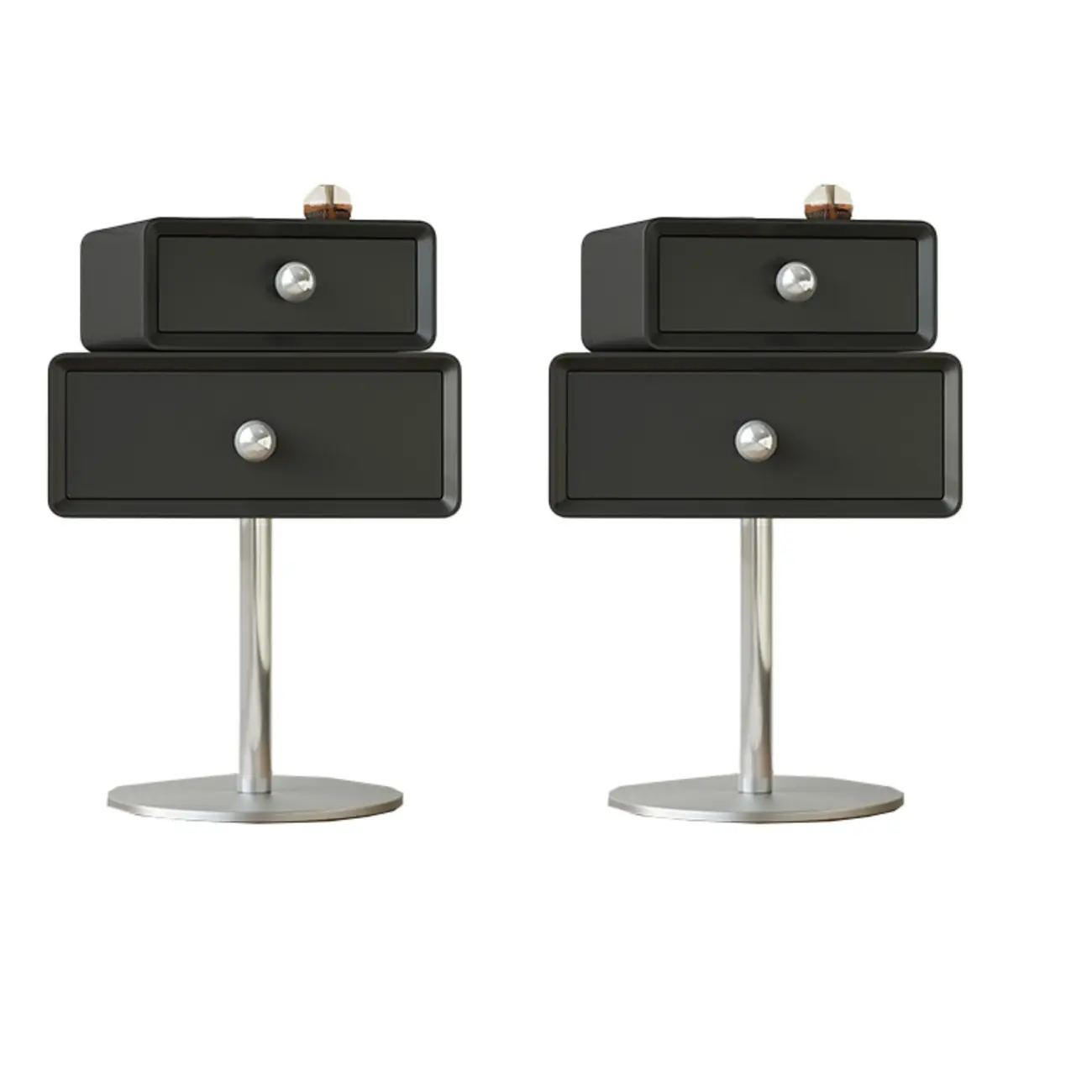 Modern Metal Wood Rotatable 2-Drawer Nightstand Image - 4 | homeyfad