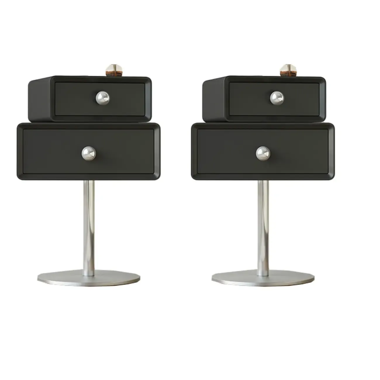 Modern Metal Wood Rotatable 2-Drawer Nightstand Image - 4