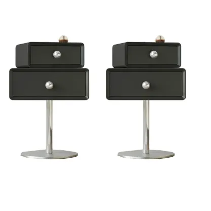 Modern Metal Wood Rotatable 2-Drawer Nightstand Image - 4