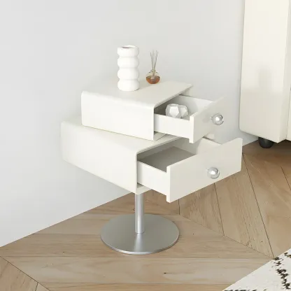 Modern Metal Wood Rotatable 2-Drawer Nightstand Image - 5