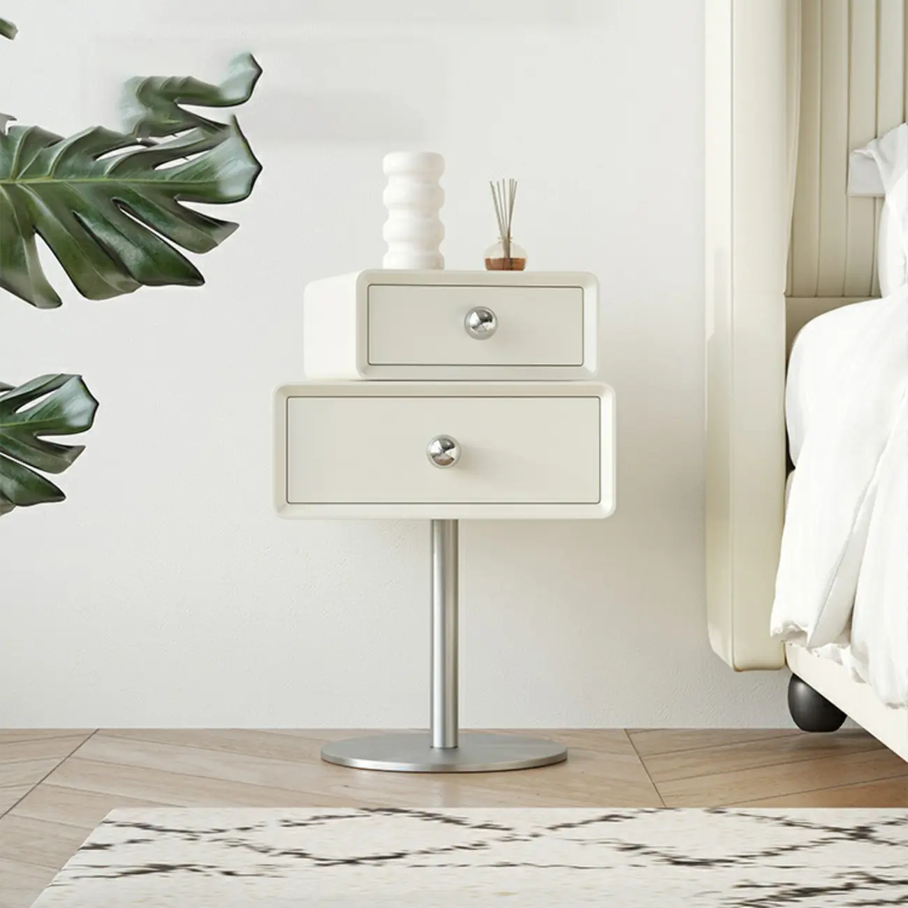 Modern Metal Wood Rotatable 2-Drawer Nightstand Image - 1 | homeyfad