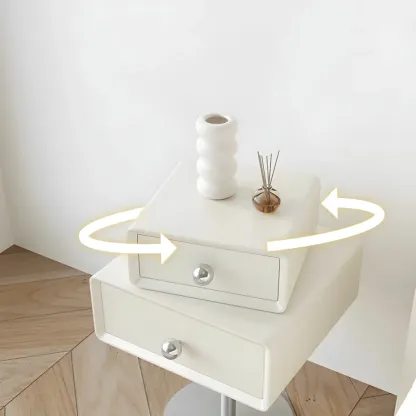 Modern Metal Wood Rotatable 2-Drawer Nightstand Image - 6