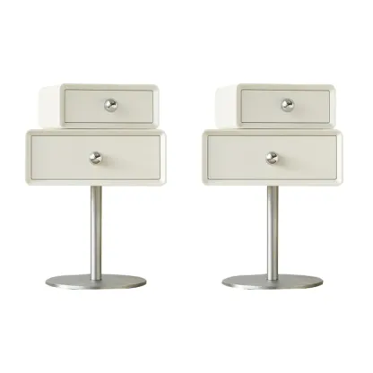 Modern Metal Wood Rotatable 2-Drawer Nightstand Image - 7